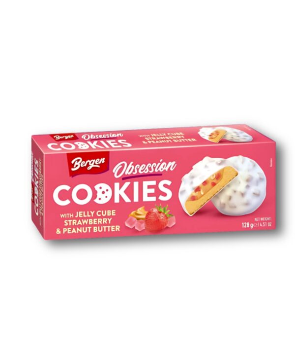BERGEN JELLY CUBE STRAWBERRY & PEANUT BUTTER COOKIES 18x128g