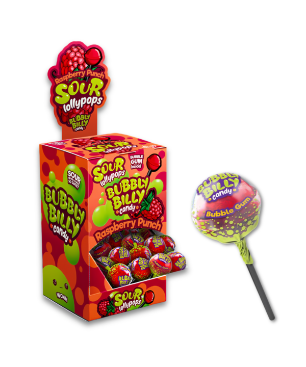 Bubbly Billy Lollypops Raspberry Punch 100x17g