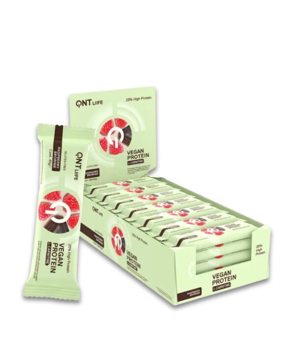 QNT Vegan Protein Bar + L-Carnitine Chocolate Raspberry Brownie 28x40g