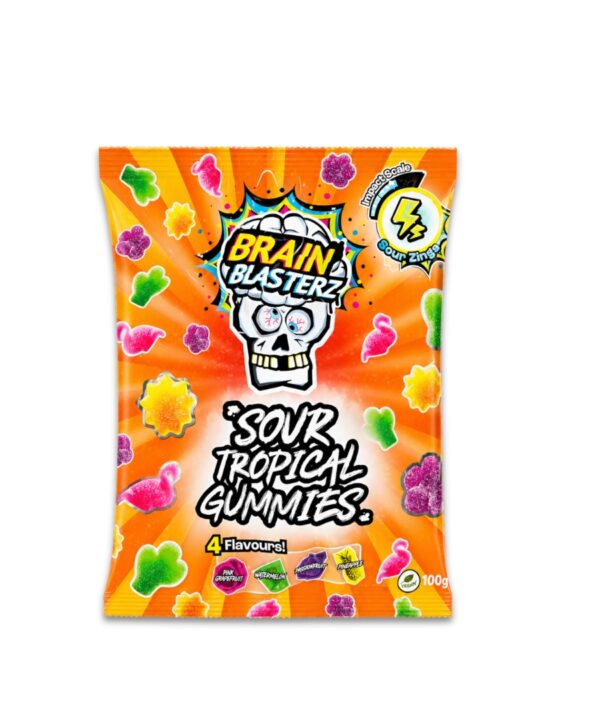 Brain Blasterz Sour Tropical Gummy Bag 16x100g